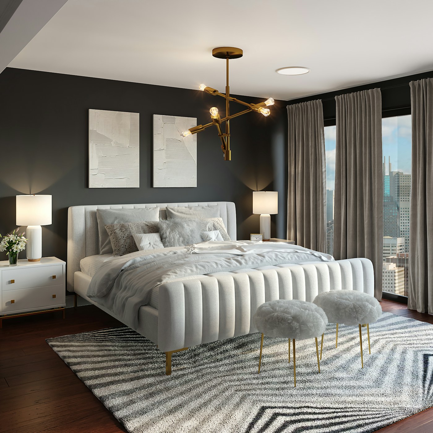 A practical bed & bath scene in a lived-in home