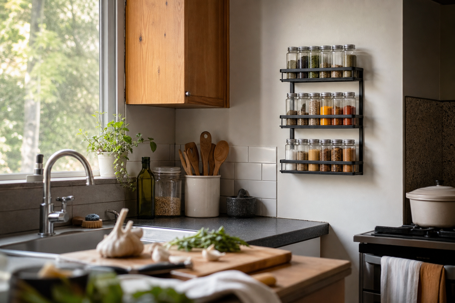 A practical kitchen scene in a lived-in home