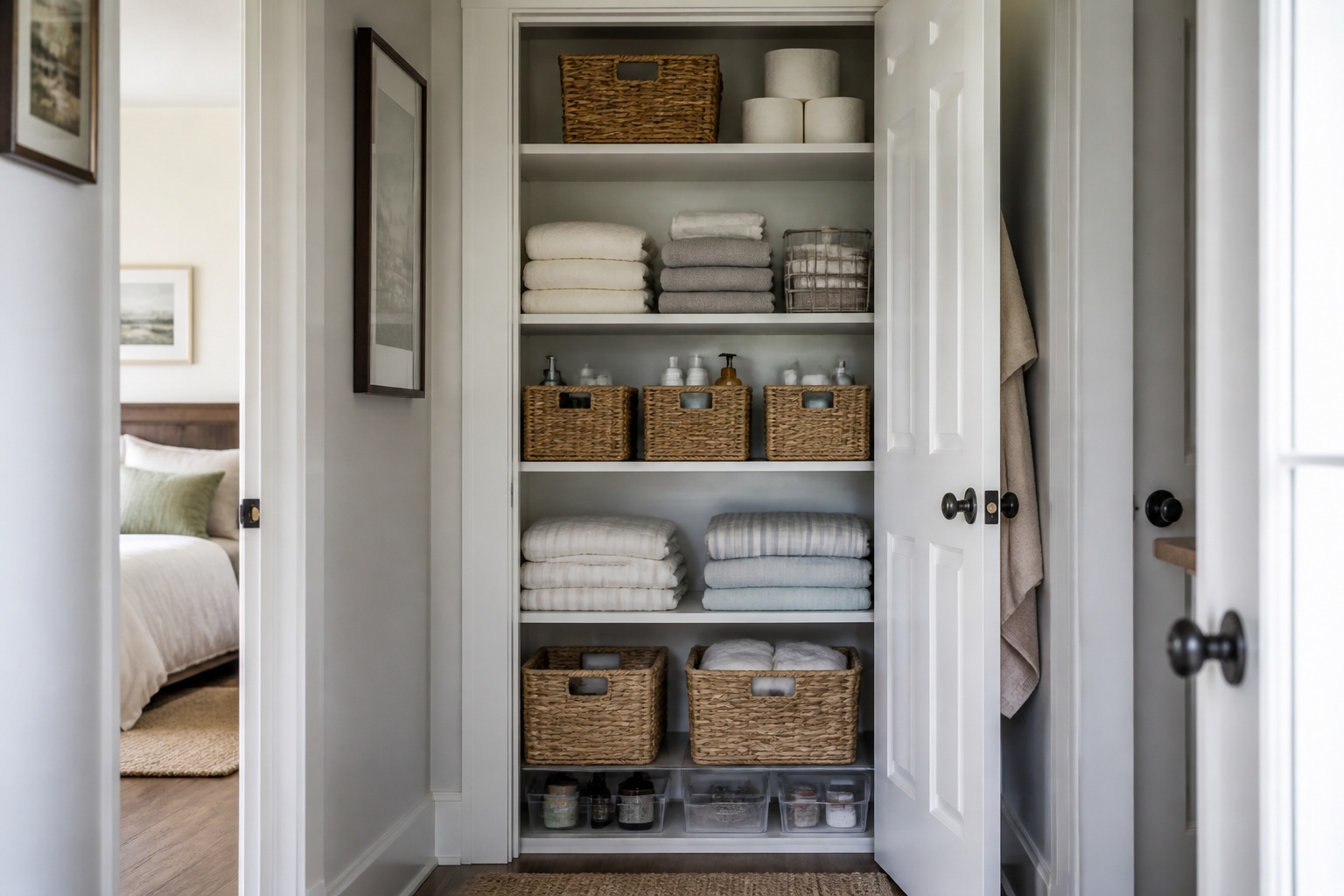 A practical organization scene in a lived-in home